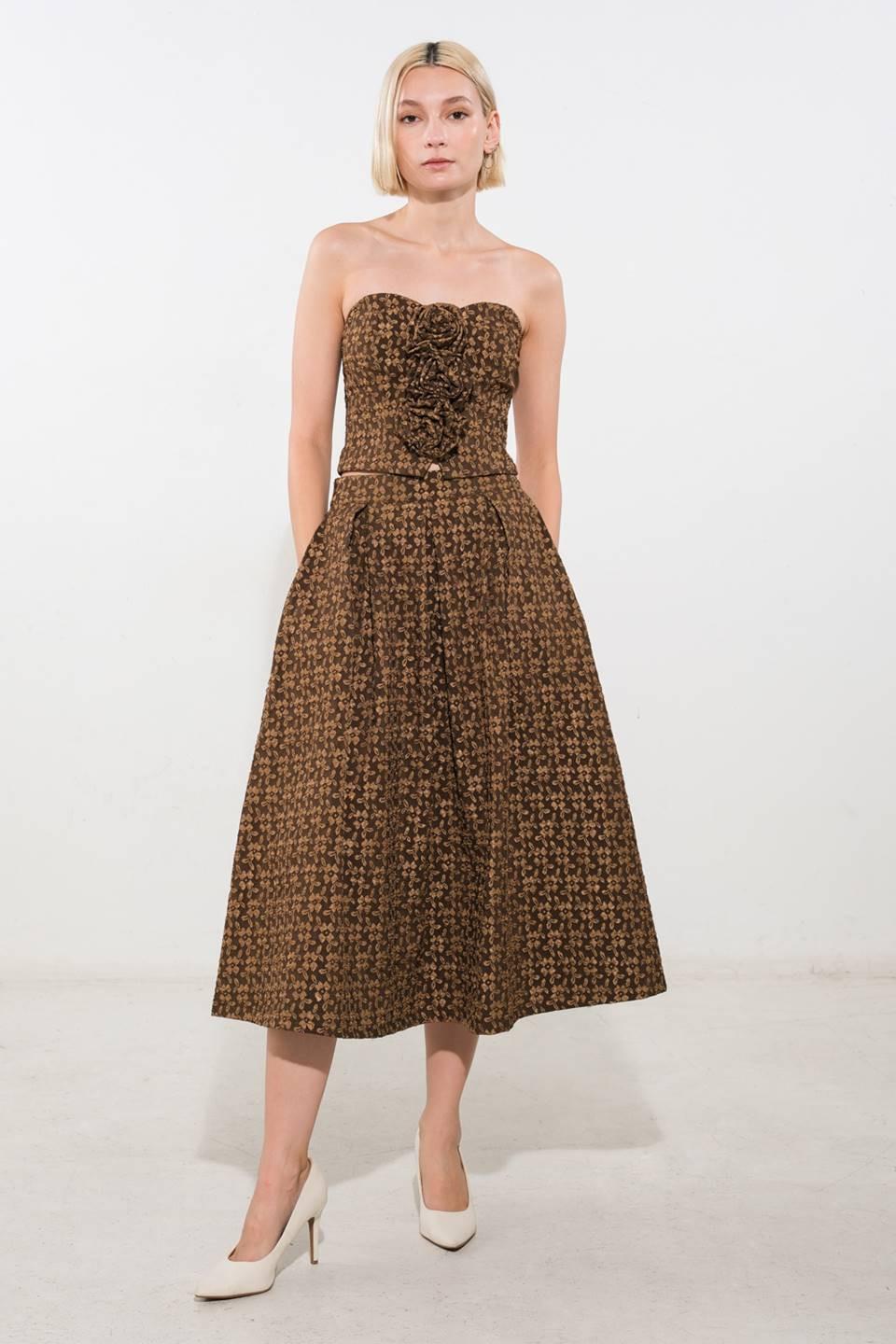 Upgraded Event Woven Midi Skirt in brown, view 5 — Soul Flow Apparel