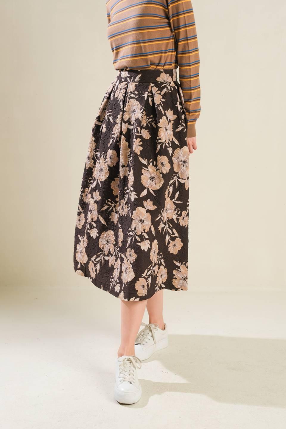 Posh Presence Woven Midi Skirt in dark brown, view 3 — Soul Flow Apparel