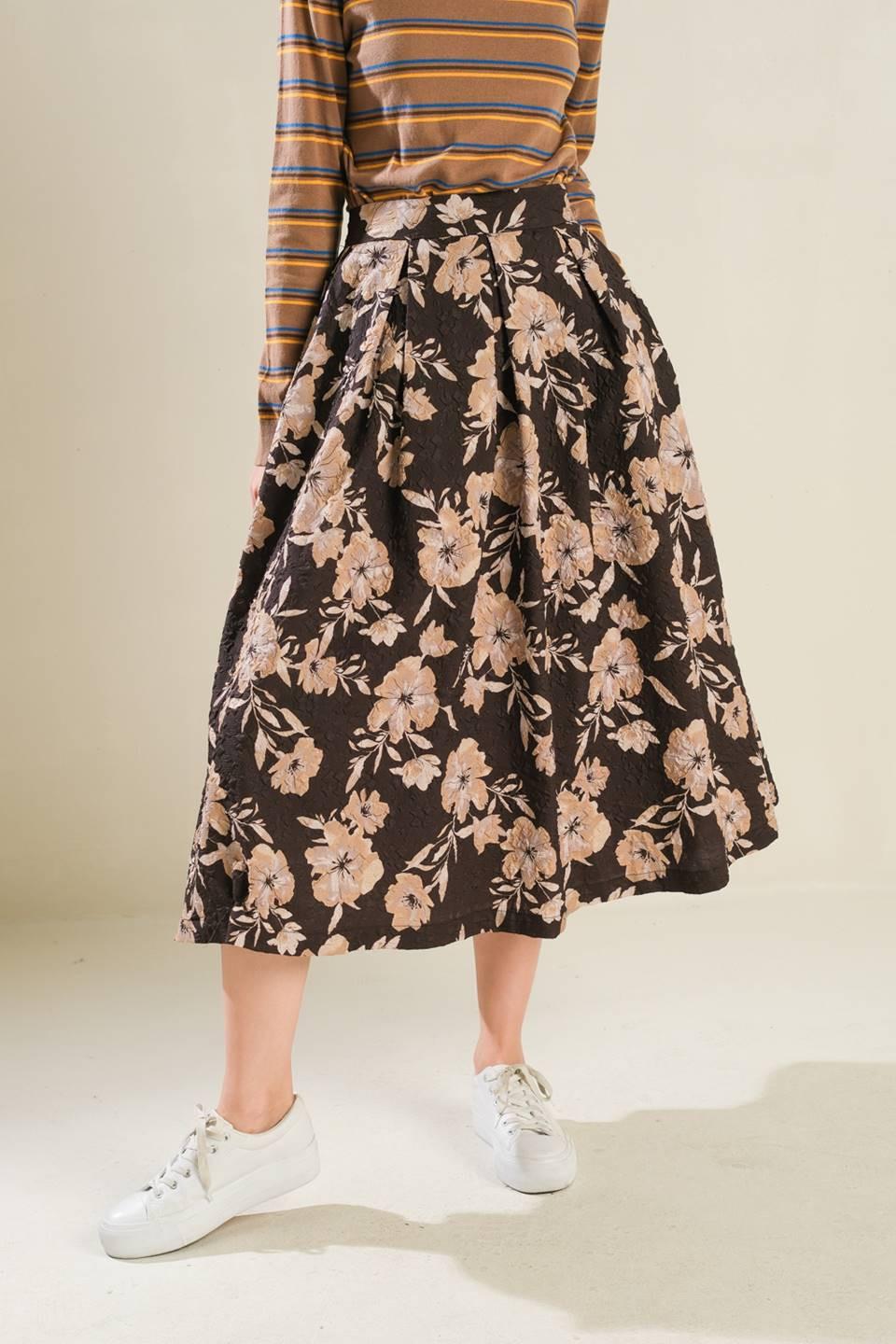 Posh Presence Woven Midi Skirt in dark brown, view 4 — Soul Flow Apparel