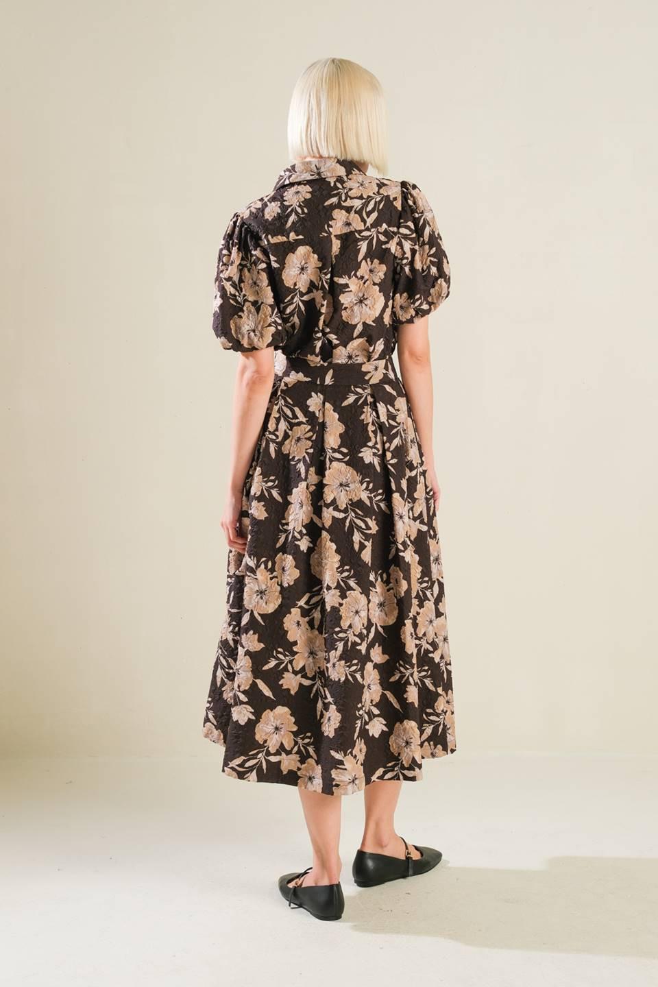 Posh Presence Woven Midi Skirt in dark brown, view 6 — Soul Flow Apparel