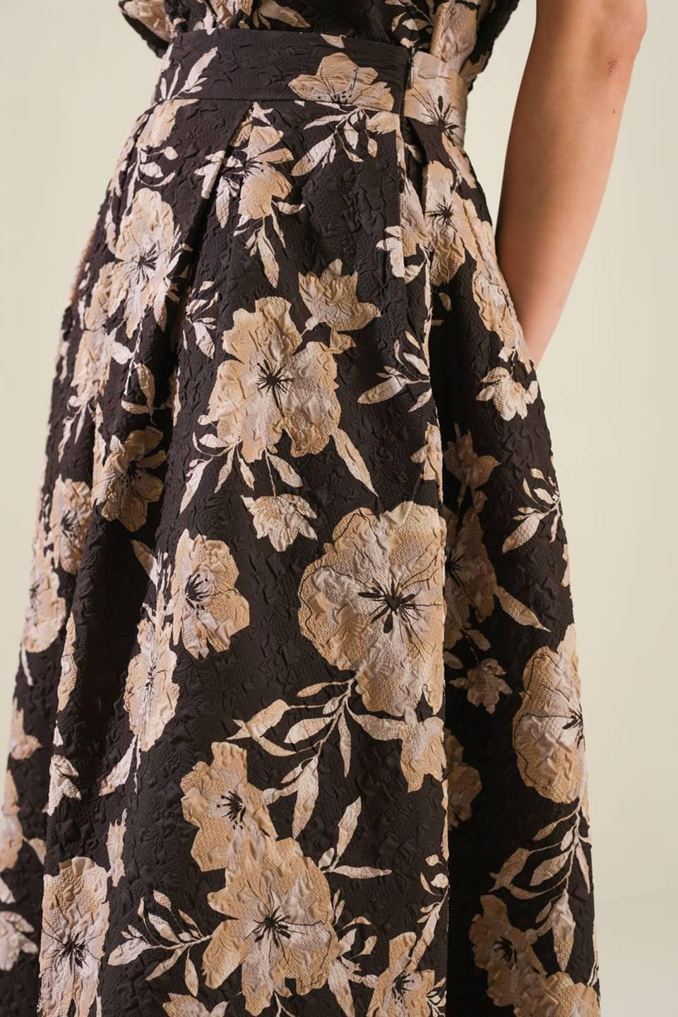 Posh Presence Woven Midi Skirt in dark brown, view 7 — Soul Flow Apparel