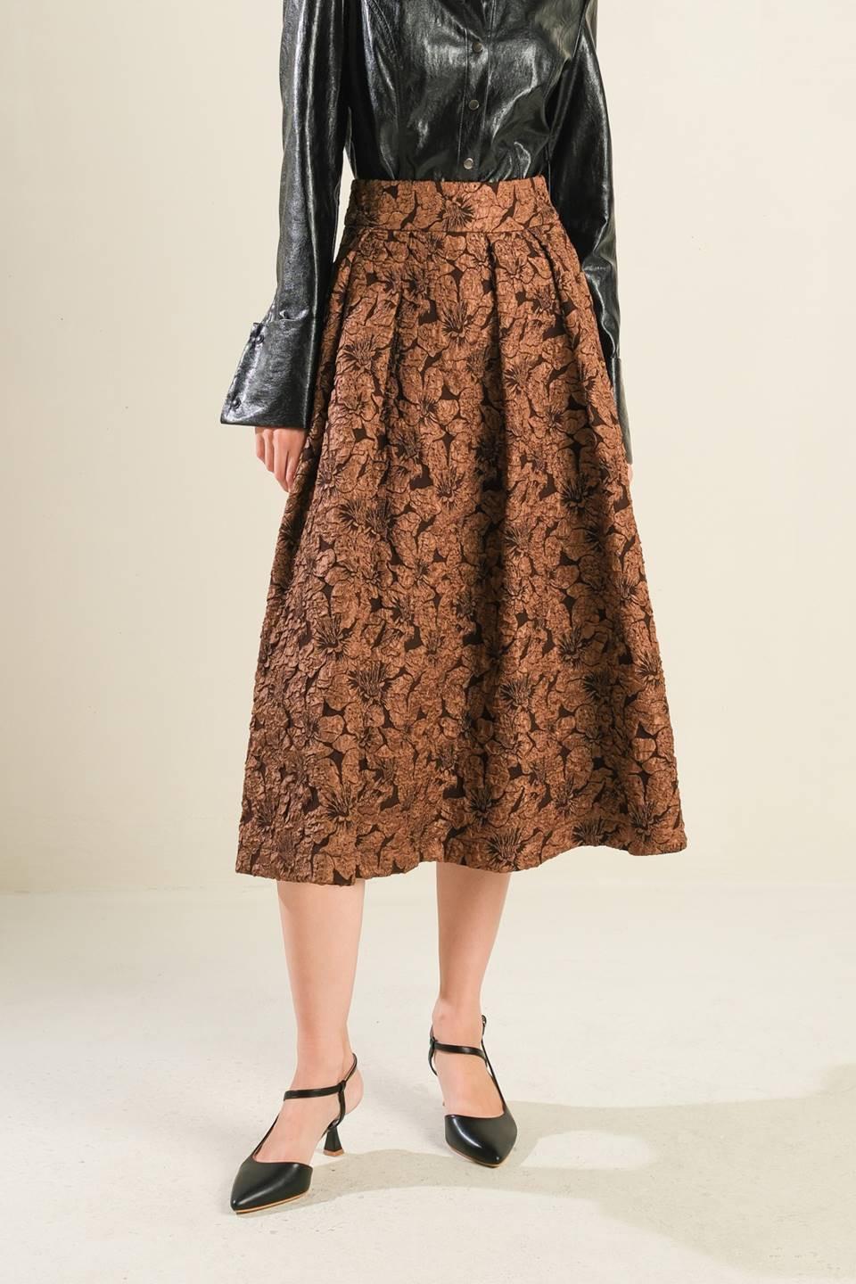Eternal Devotion Woven Full Midi Skirt in brown, view 1 — Soul Flow Apparel