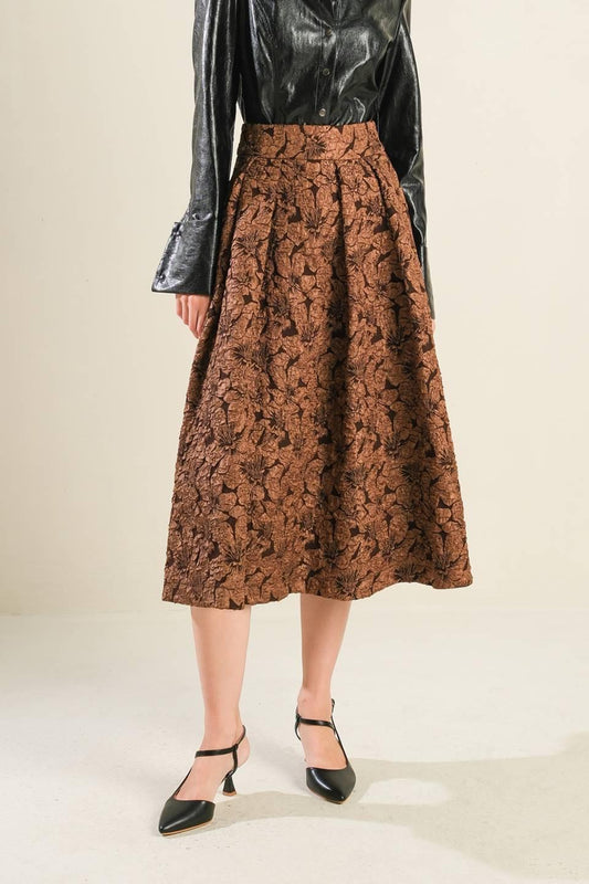 Eternal Devotion Woven Full Midi Skirt in brown, view 1 — Soul Flow Apparel