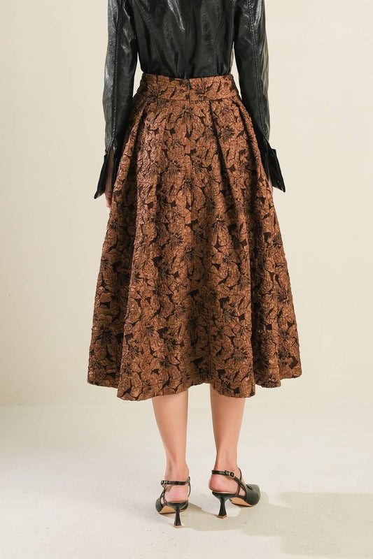 Eternal Devotion Woven Full Midi Skirt in brown, view 2 — Soul Flow Apparel