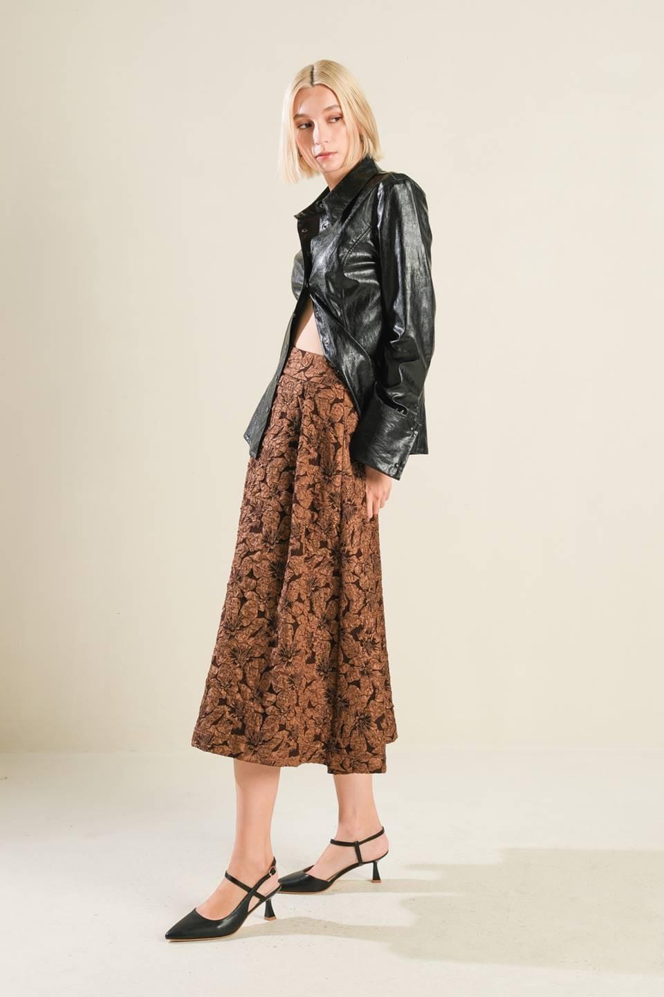 Eternal Devotion Woven Full Midi Skirt in brown, view 3 — Soul Flow Apparel