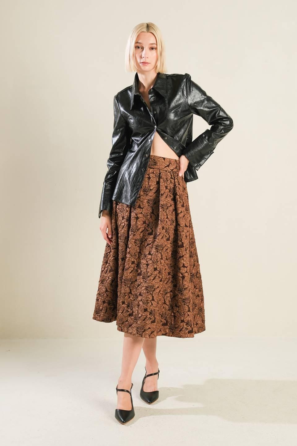 Eternal Devotion Woven Full Midi Skirt in brown, view 7 — Soul Flow Apparel