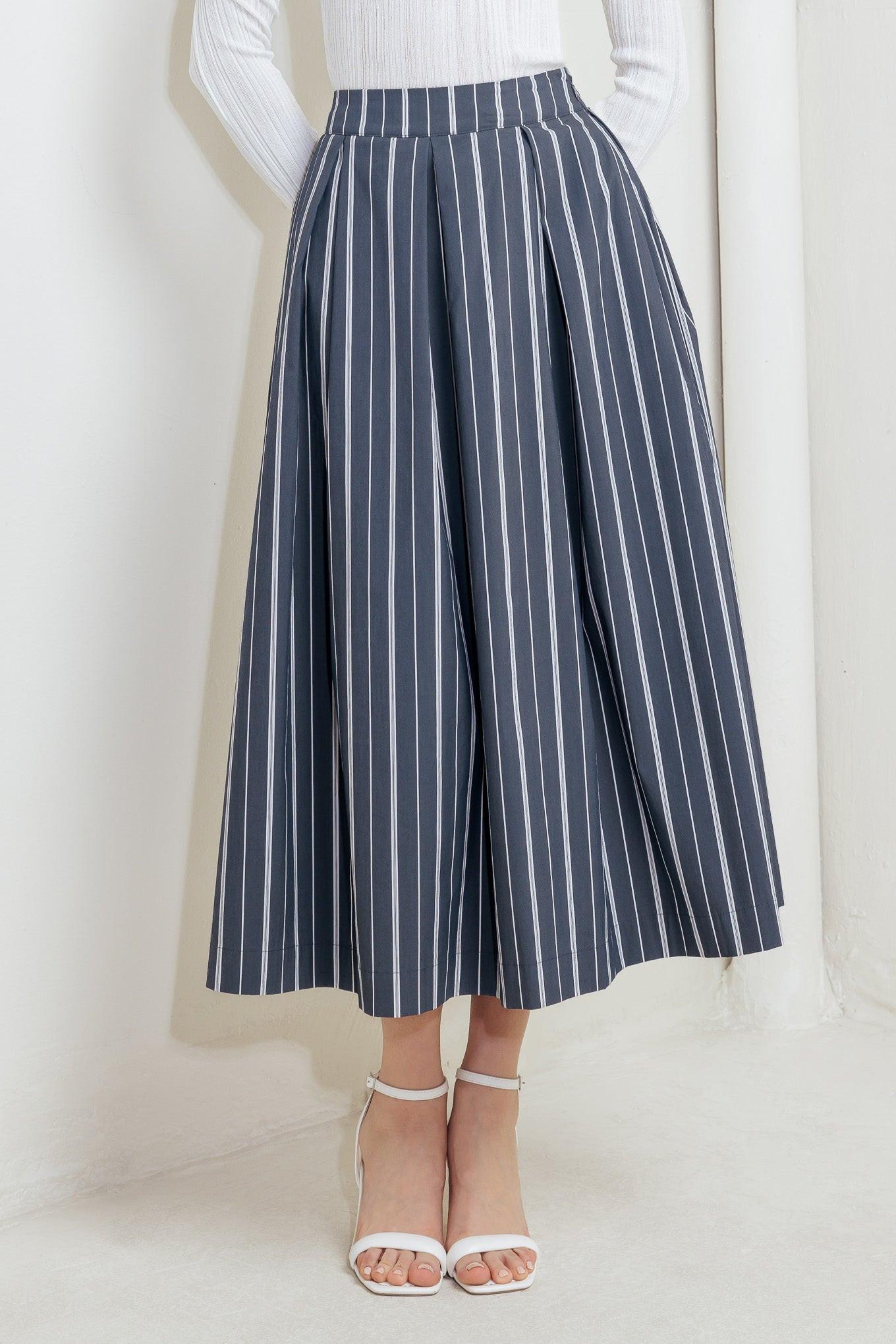 Behind the Grin Woven Midi Skirt in charcoal, view 1 — Soul Flow Apparel