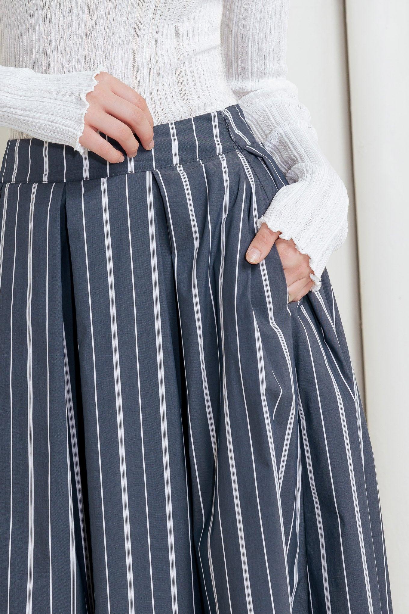 Behind the Grin Woven Midi Skirt in charcoal, view 3 — Soul Flow Apparel
