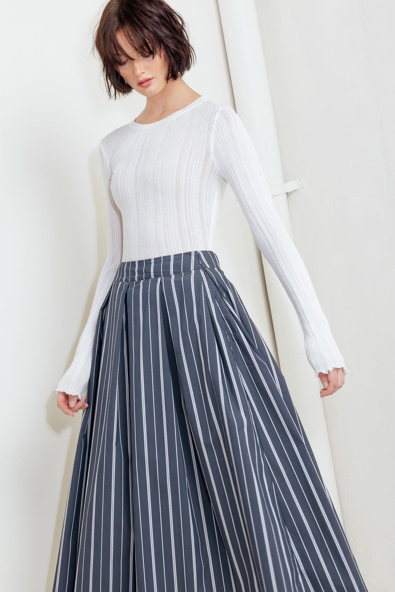 Behind the Grin Woven Midi Skirt in charcoal, view 5 — Soul Flow Apparel