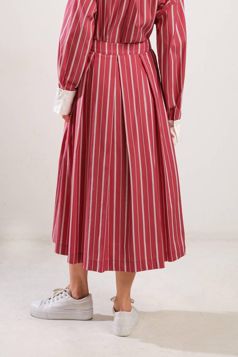 Behind the Grin Woven Midi Skirt in red, view 2 — Soul Flow Apparel