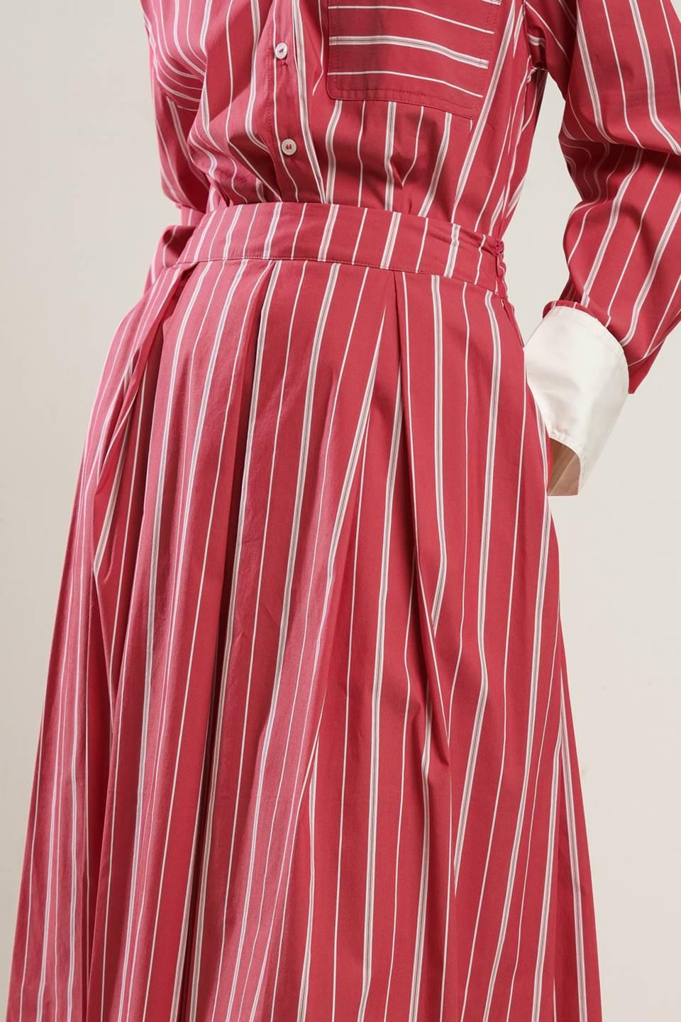 Behind the Grin Woven Midi Skirt in red, view 4 — Soul Flow Apparel
