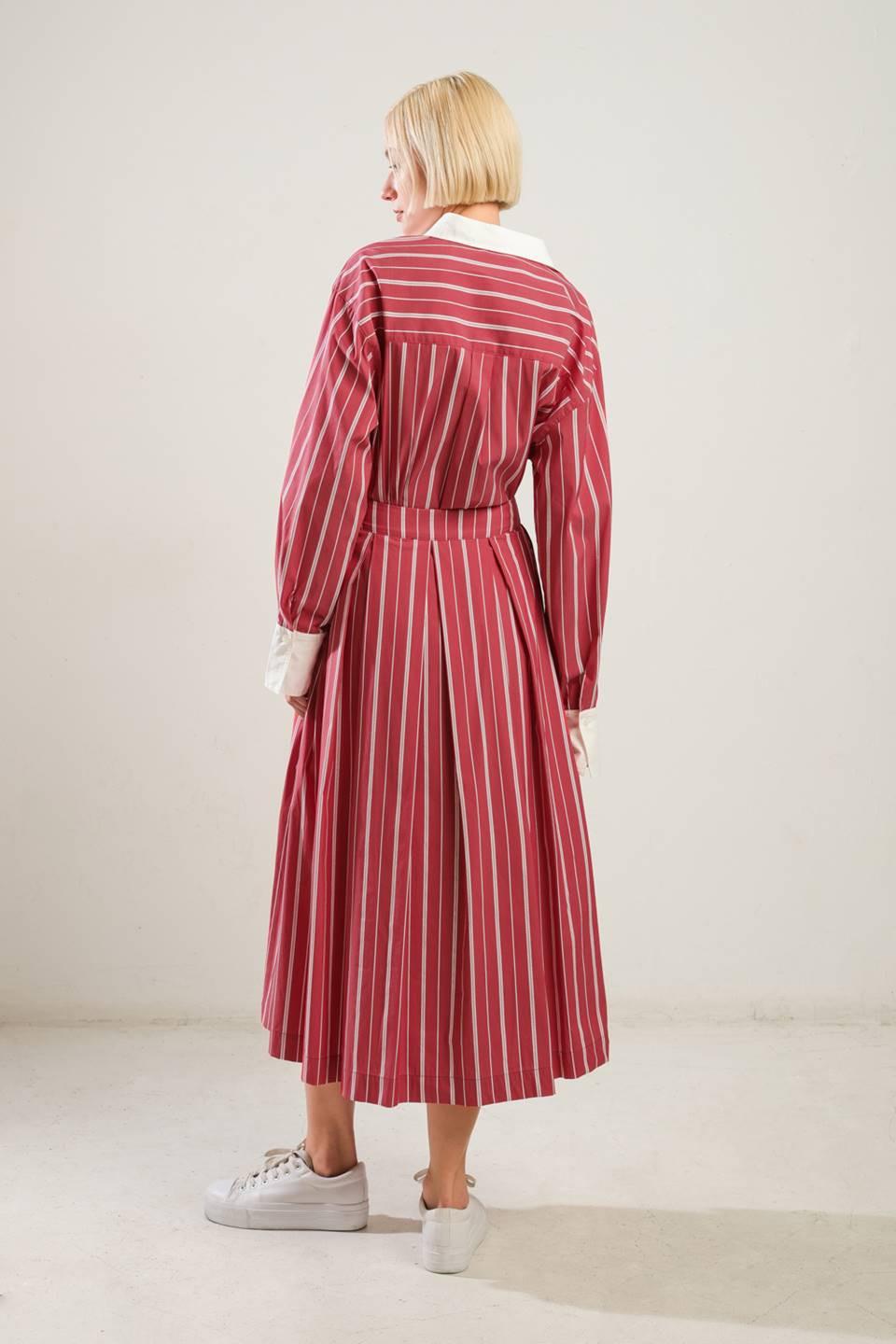 Behind the Grin Woven Midi Skirt in red, view 6 — Soul Flow Apparel