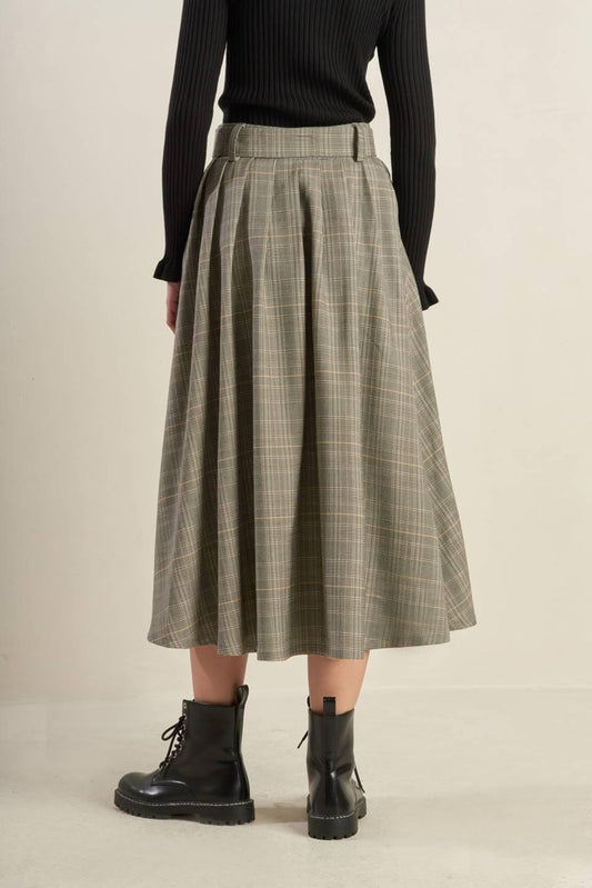Moody Allure Woven Midi Skirt in black beige, view 8 — Soul Flow Apparel