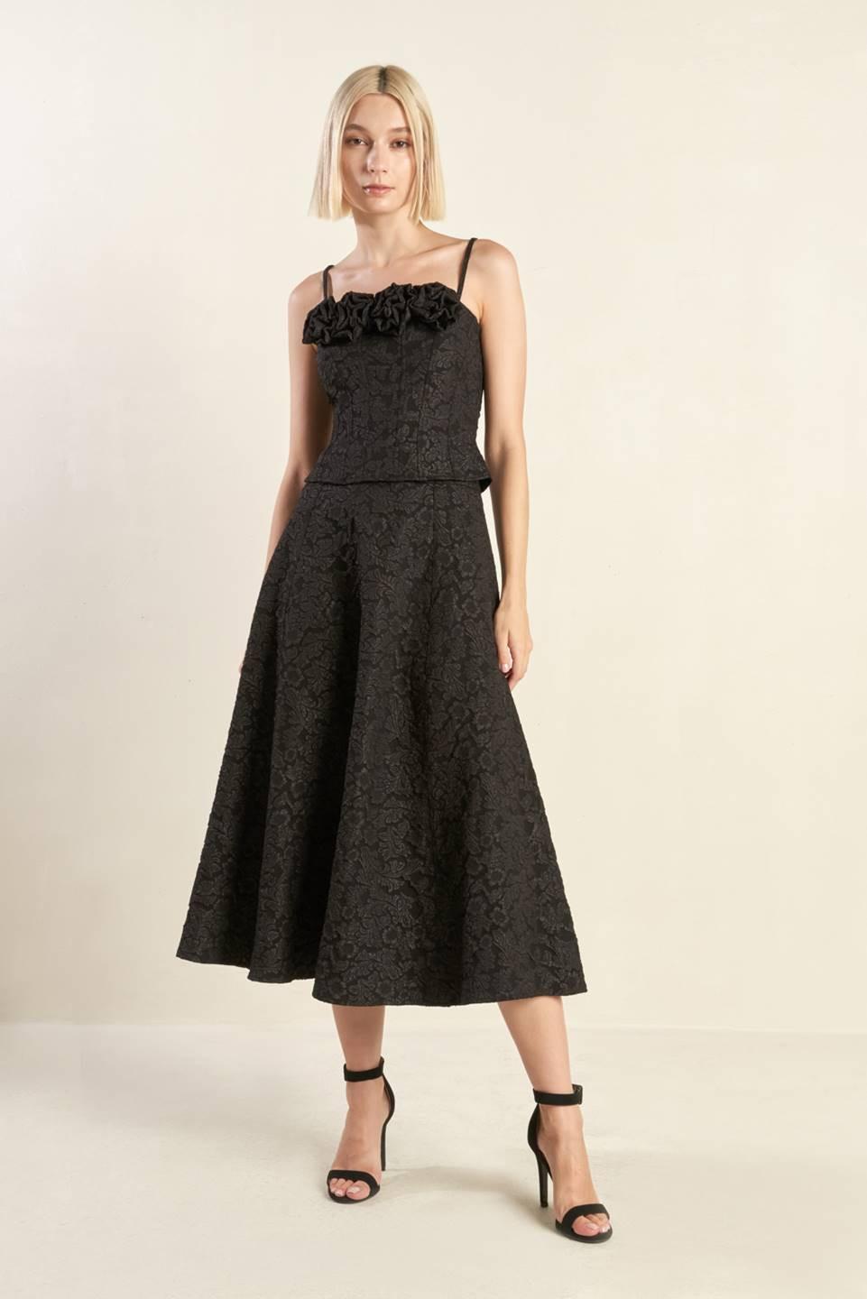 Forever Daydreaming Woven Midi Skirt in black, view 3 — Soul Flow Apparel