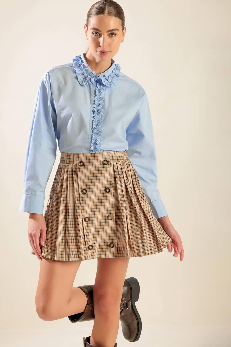 In My Memories Woven Plaid Mini Skirt in light brown, view 5 — Soul Flow Apparel