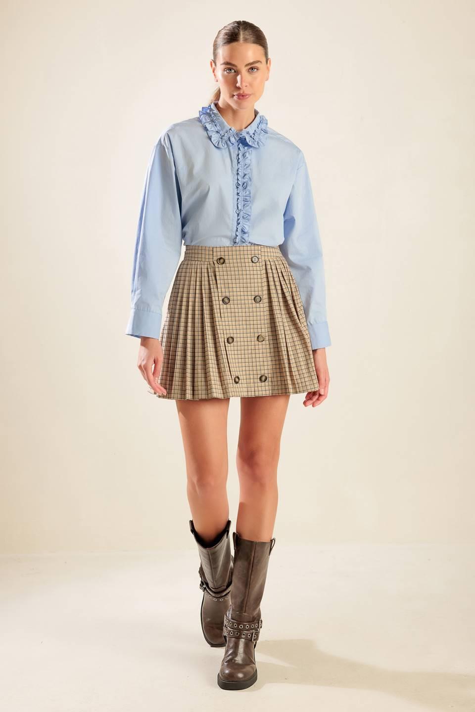 In My Memories Woven Plaid Mini Skirt in light brown, view 6 — Soul Flow Apparel