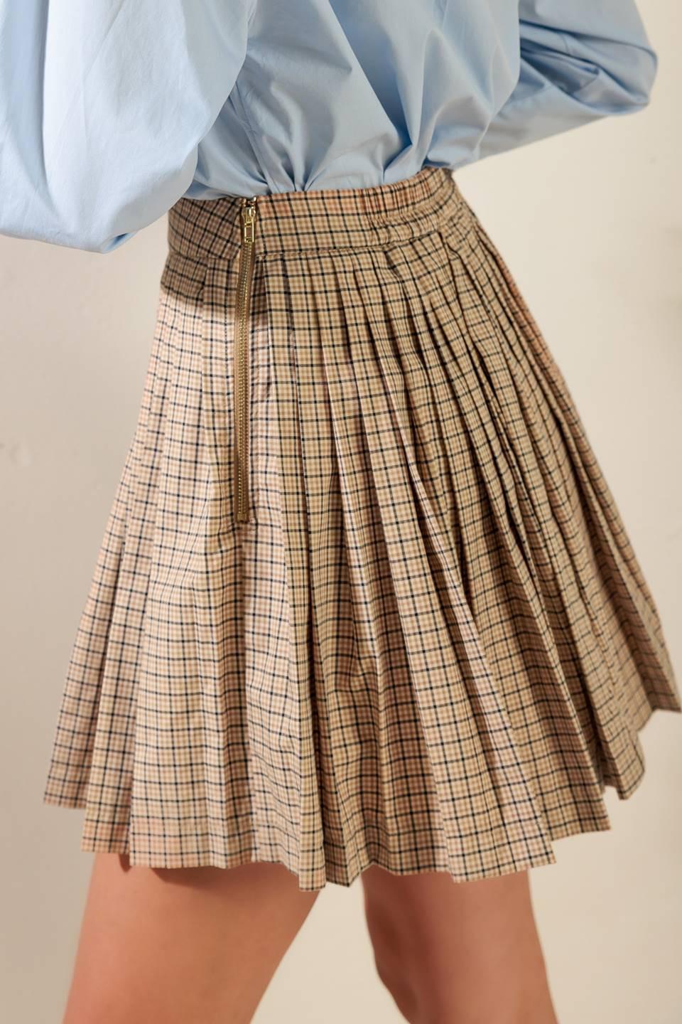 In My Memories Woven Plaid Mini Skirt in light brown, view 7 — Soul Flow Apparel