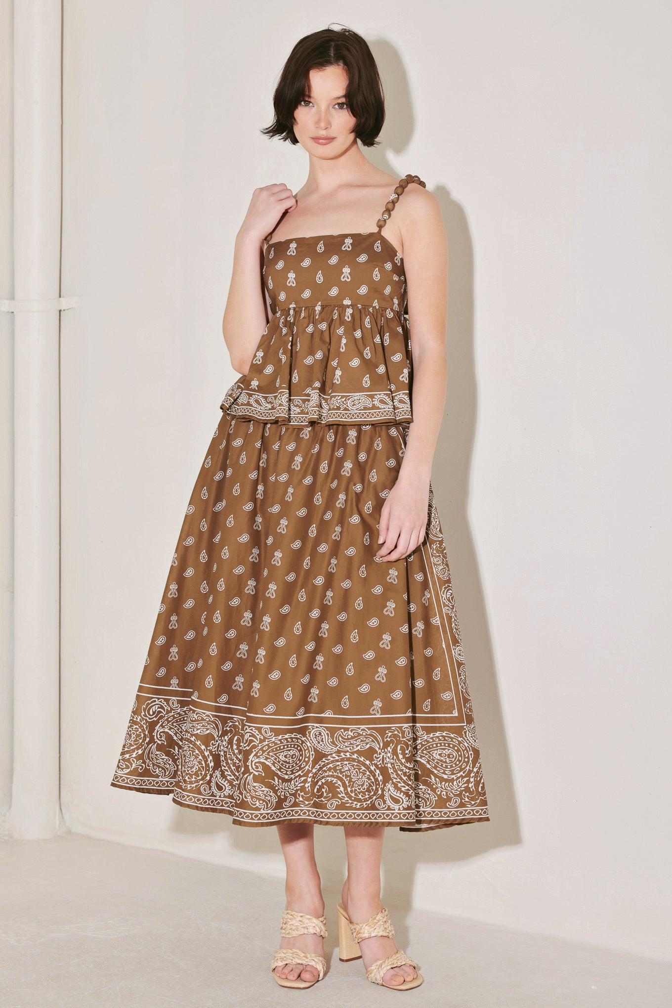 The More the Merrier Woven Full Midi Skirt in brown white, view 4 — Soul Flow Apparel