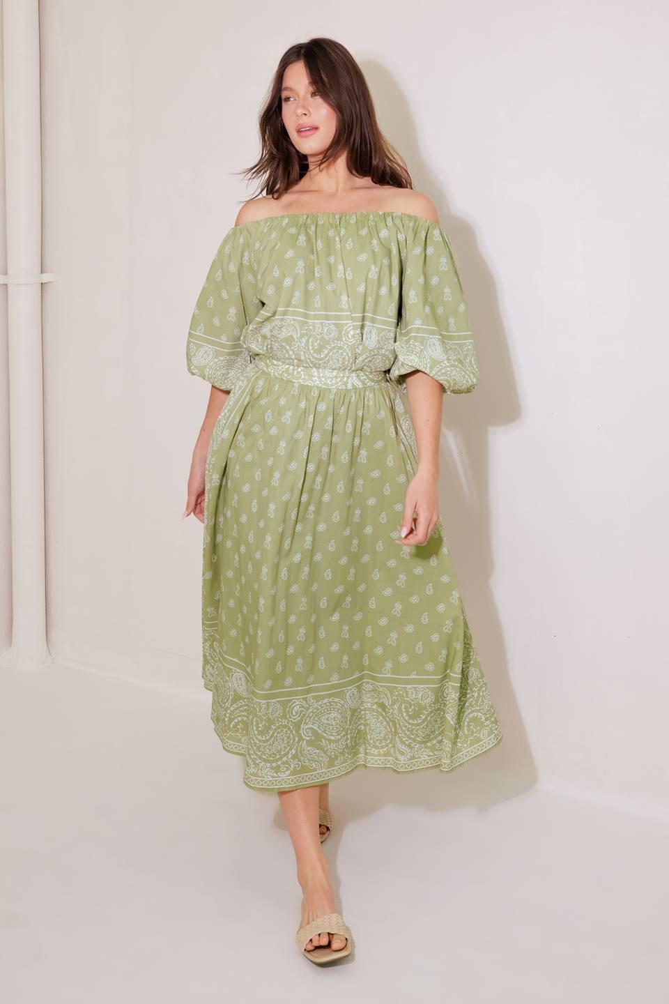 The More the Merrier Woven Full Midi Skirt in sage white, view 2 — Soul Flow Apparel