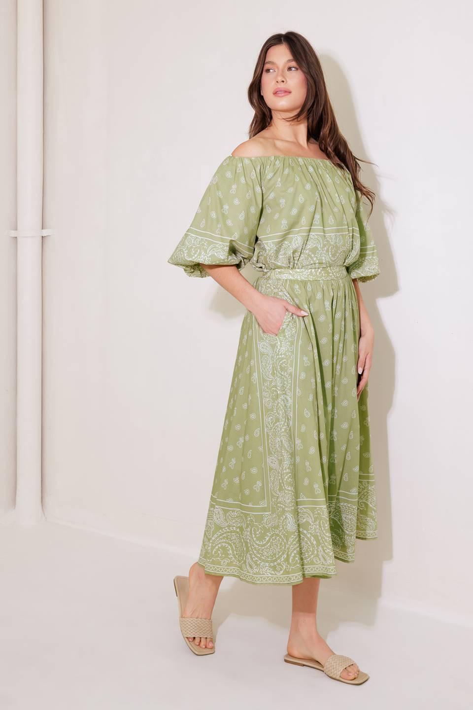 The More the Merrier Woven Full Midi Skirt in sage white, view 3 — Soul Flow Apparel