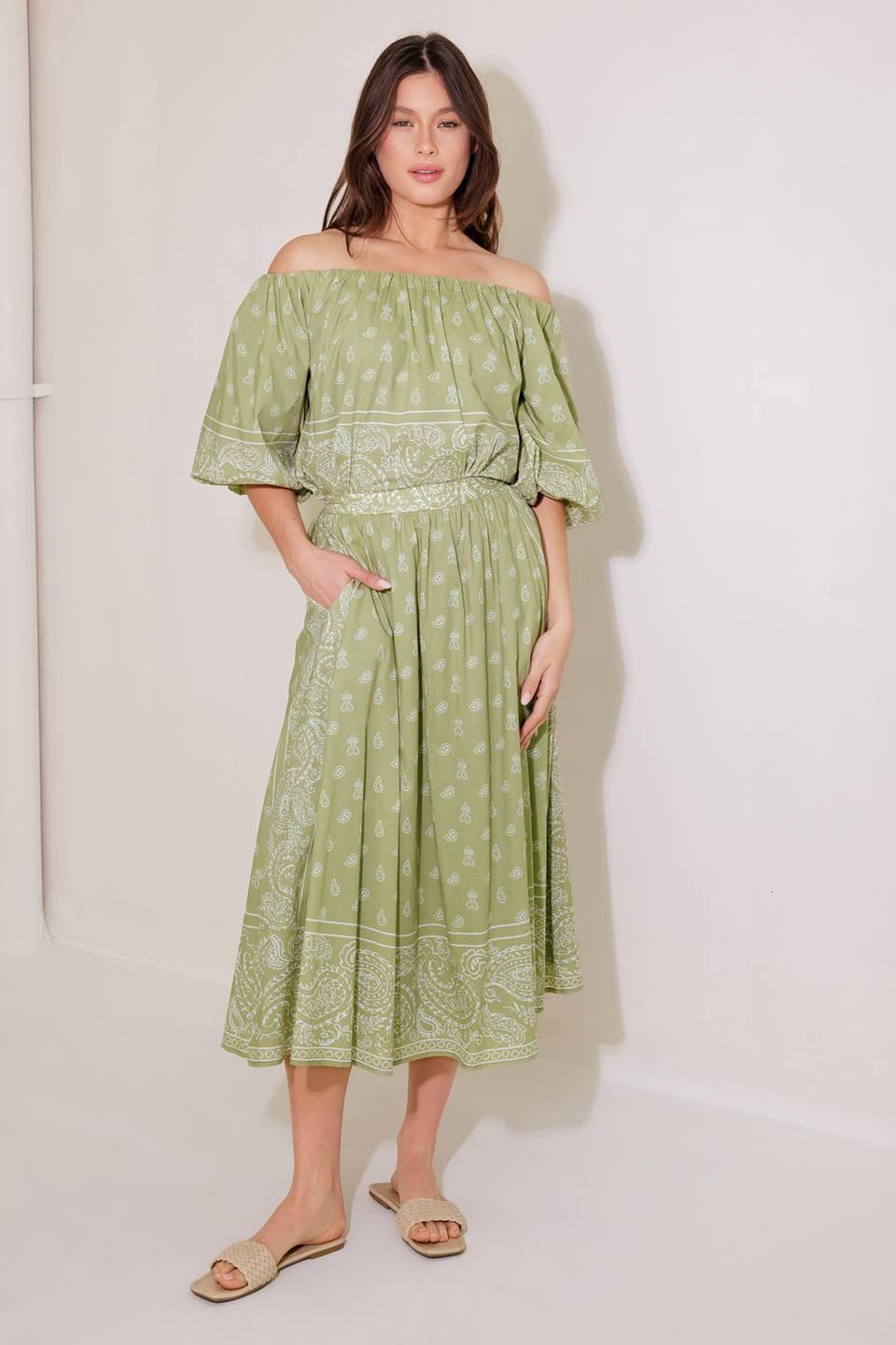 The More the Merrier Woven Full Midi Skirt in sage white, view 4 — Soul Flow Apparel
