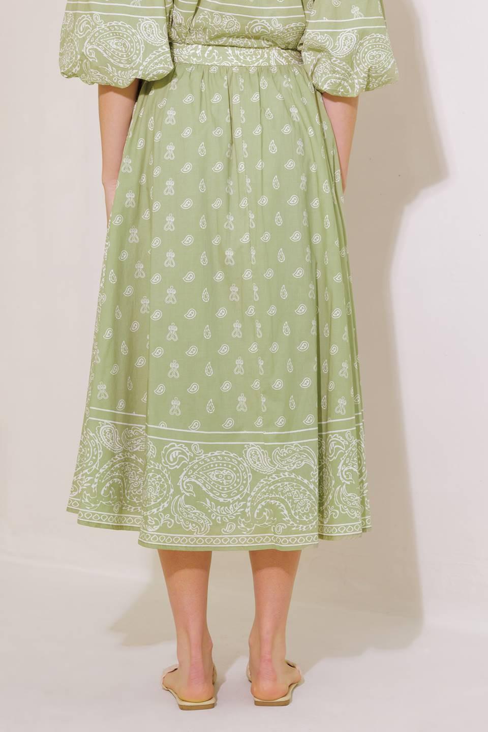 The More the Merrier Woven Full Midi Skirt in sage white, view 5 — Soul Flow Apparel