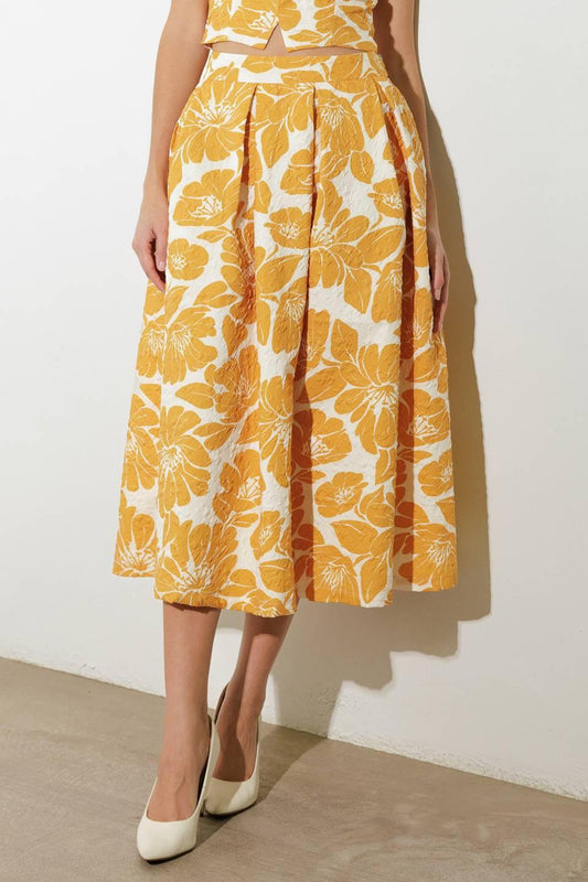 Plain Optimism Woven Midi Skirt in mustard, view 1 — Soul Flow Apparel