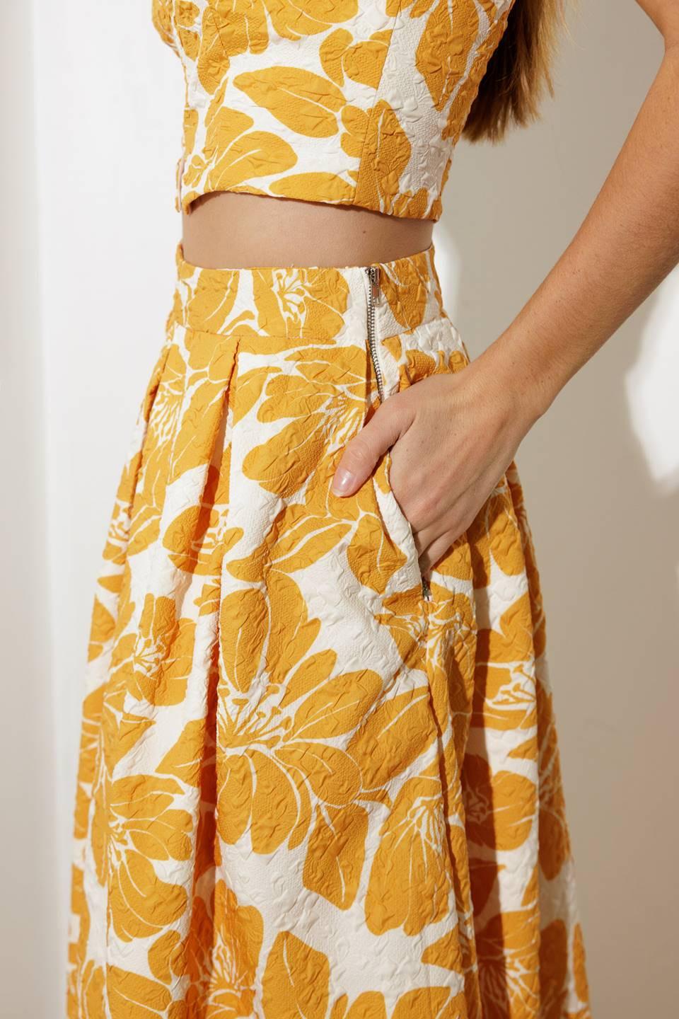 Plain Optimism Woven Midi Skirt in mustard, view 4 — Soul Flow Apparel