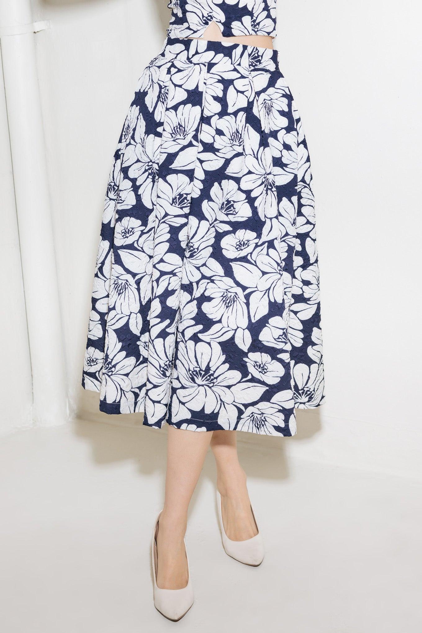 Plain Optimism Navy Woven Midi Skirt, view 1 — Soul Flow Apparel