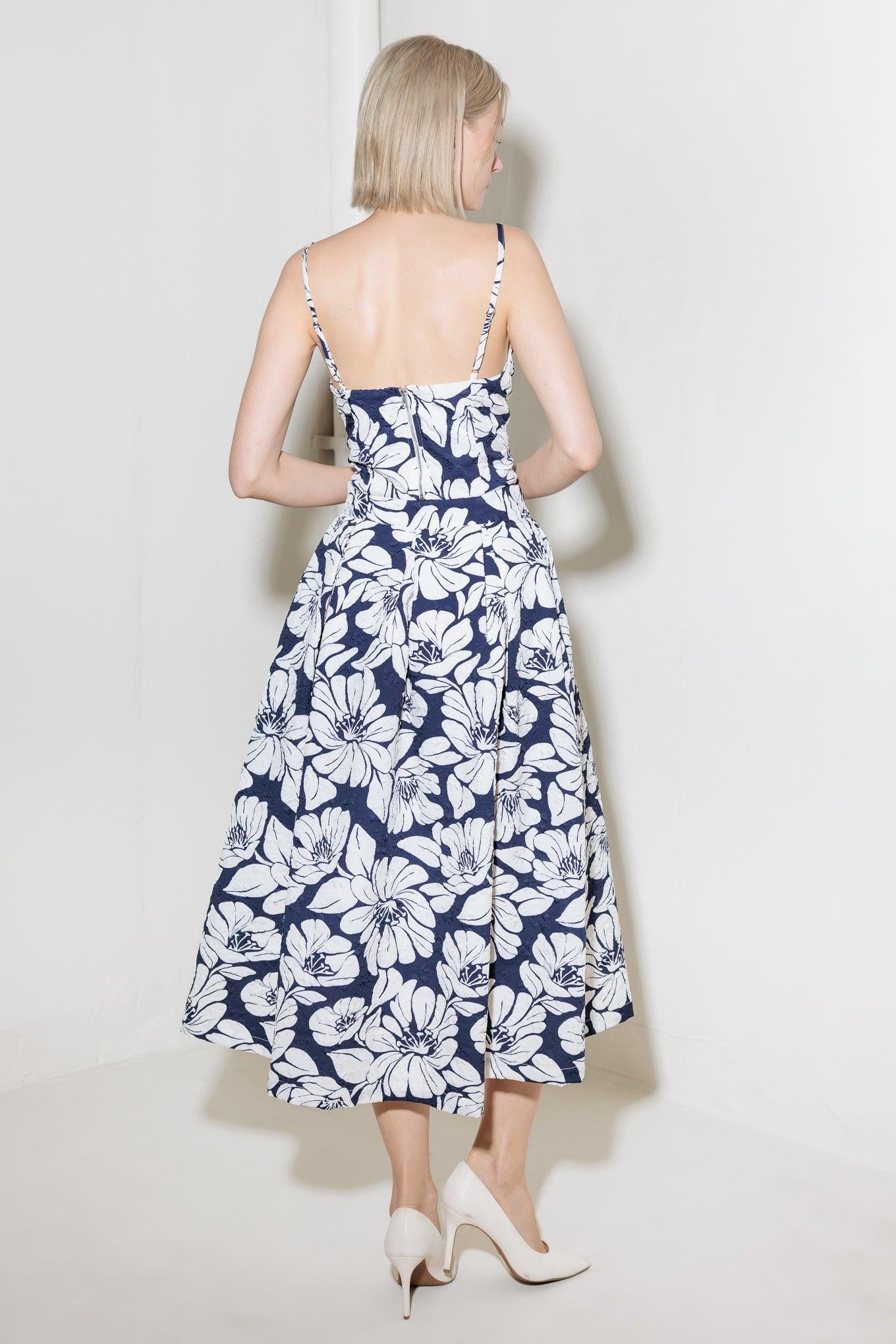 Plain Optimism Navy Woven Midi Skirt, view 6 — Soul Flow Apparel