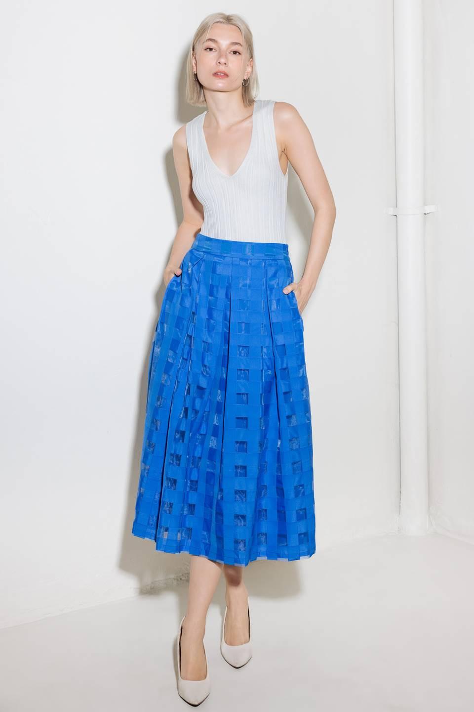 Live for Us Blue Organza Midi Skirt, view 1 — Soul Flow Apparel