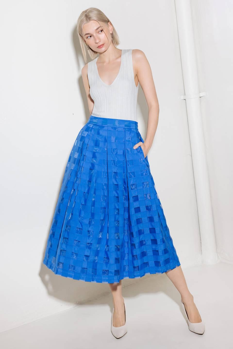 Live for Us Blue Organza Midi Skirt, view 2 — Soul Flow Apparel