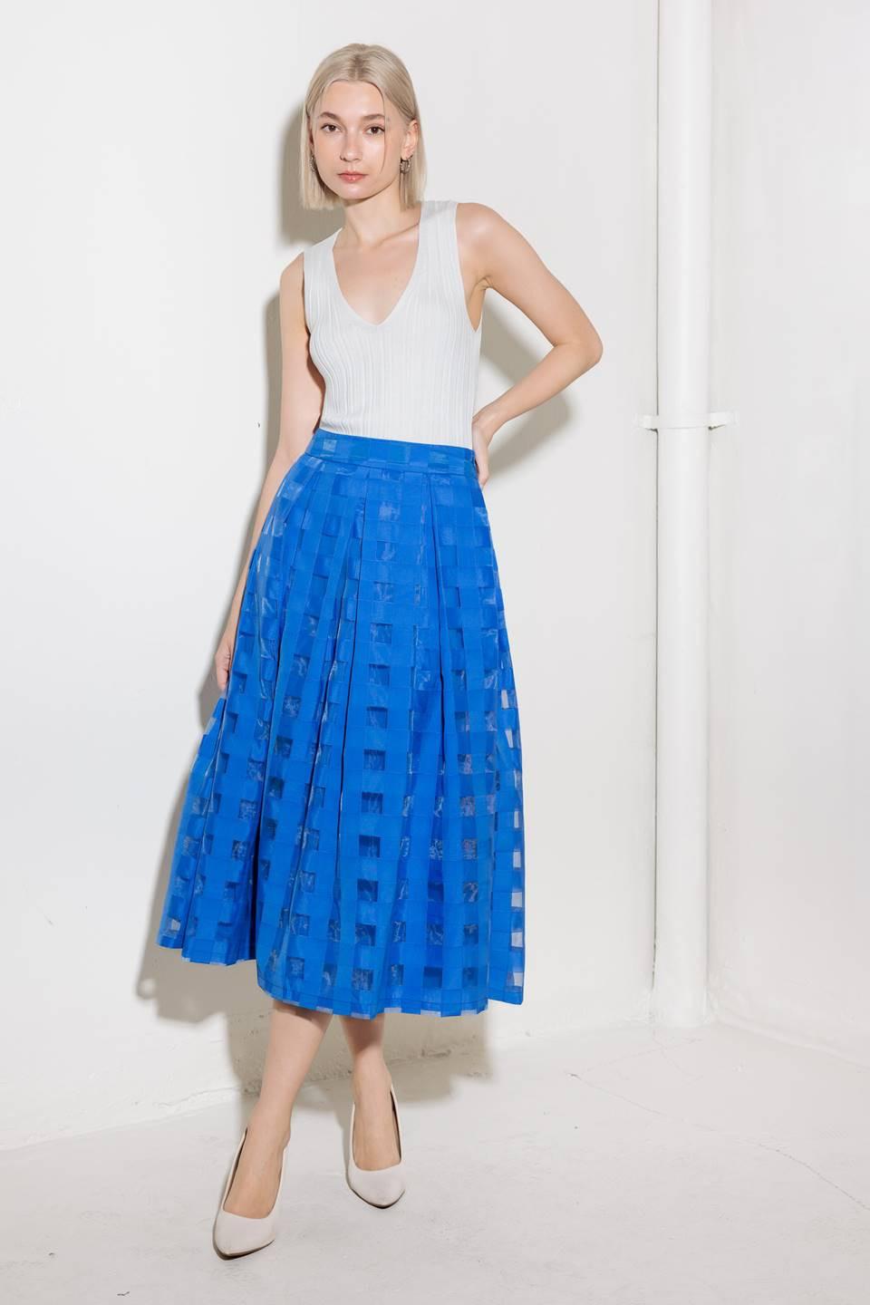 Live for Us Blue Organza Midi Skirt, view 4 — Soul Flow Apparel