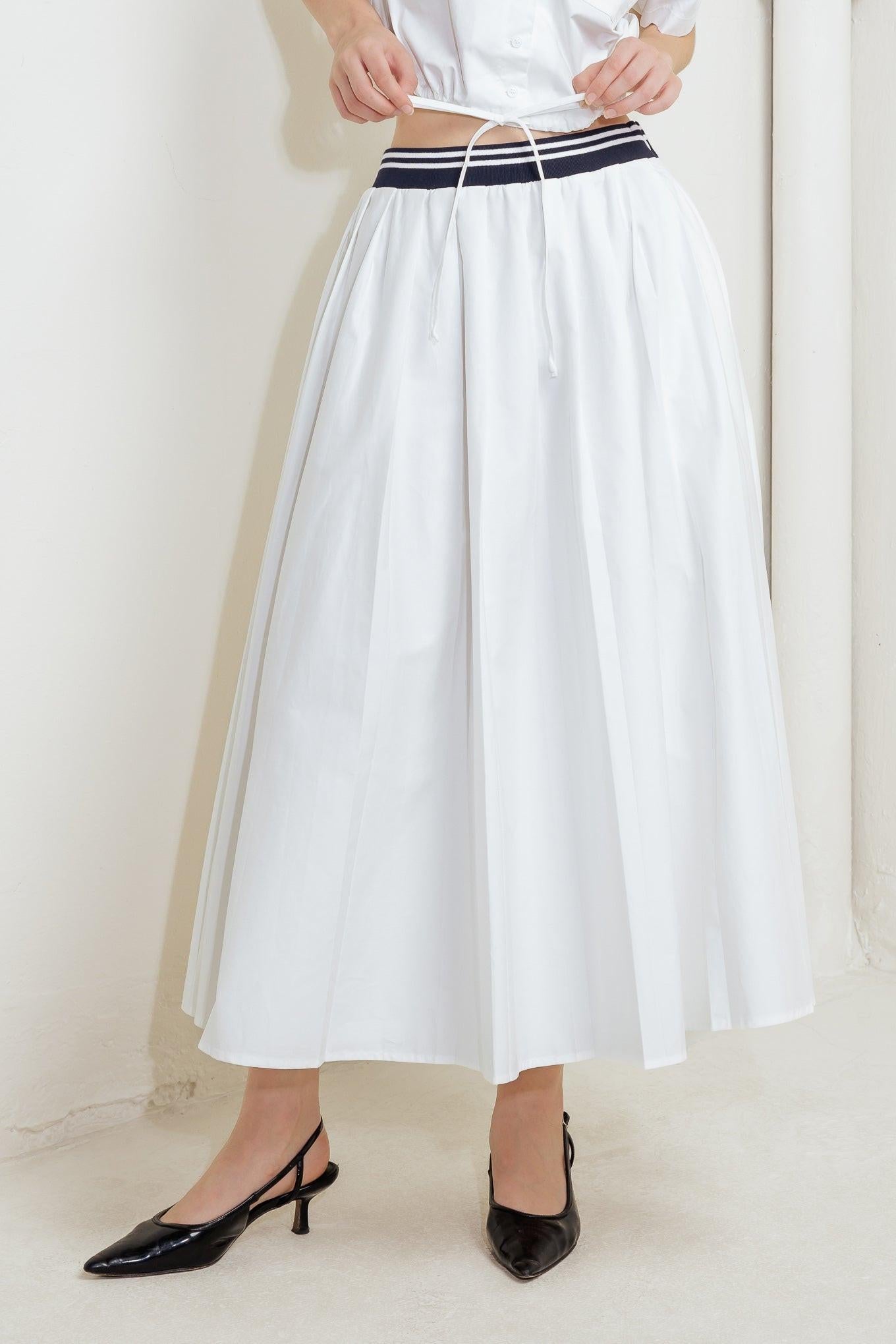 Coastal Collar Woven Midi Skirt in white, view 1 — Soul Flow Apparel