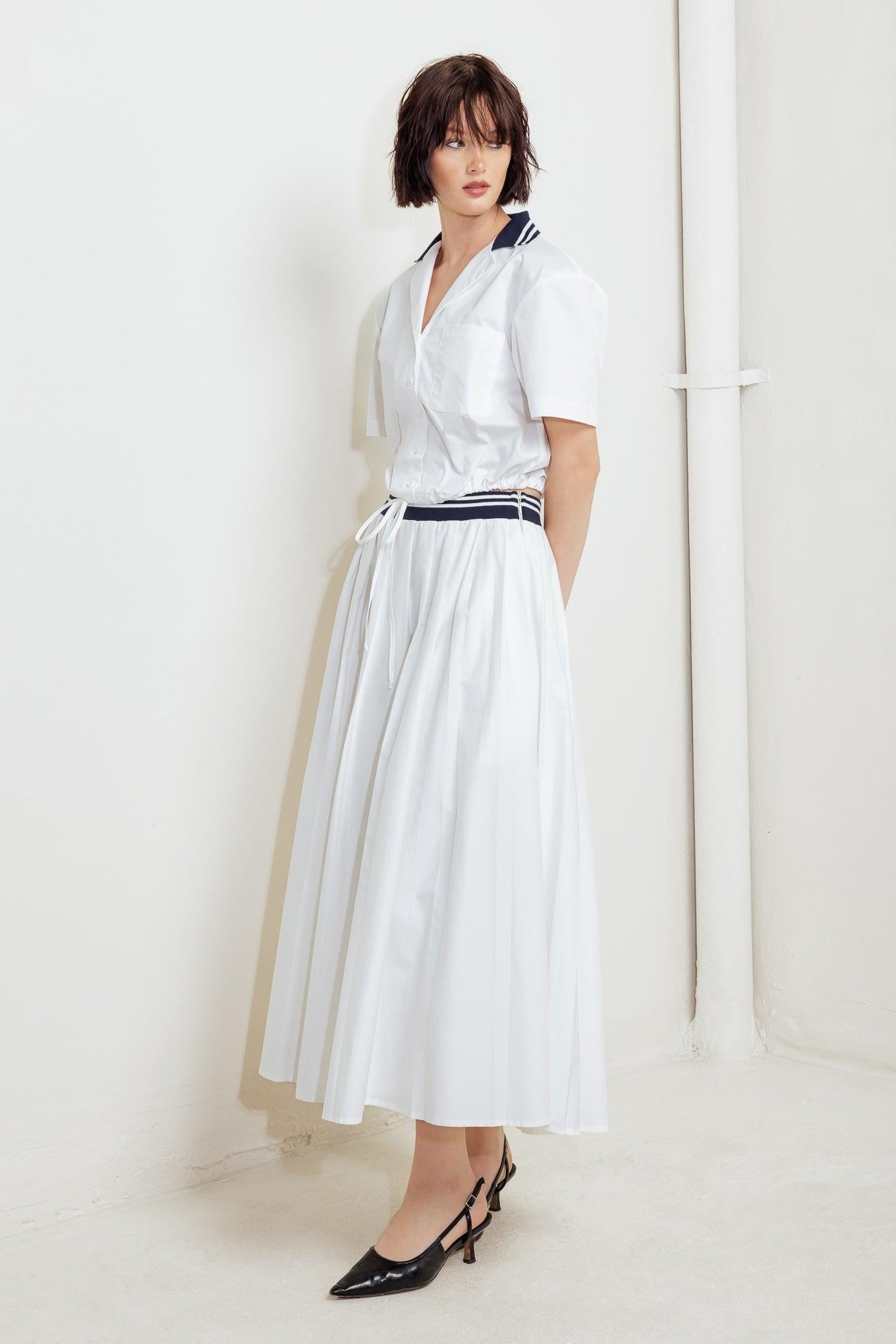 Coastal Collar Woven Midi Skirt in white, view 2 — Soul Flow Apparel