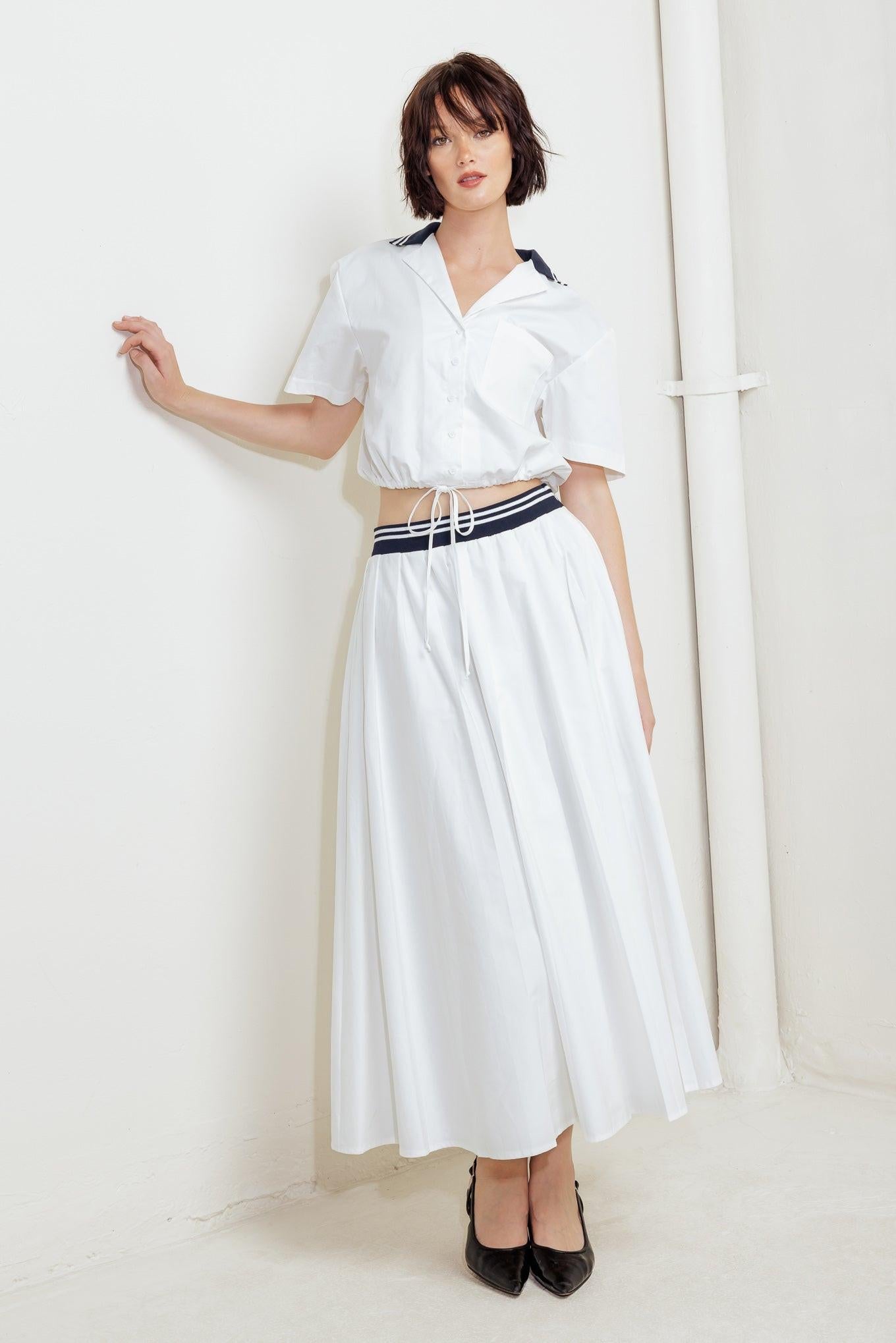 Coastal Collar Woven Midi Skirt in white, view 3 — Soul Flow Apparel