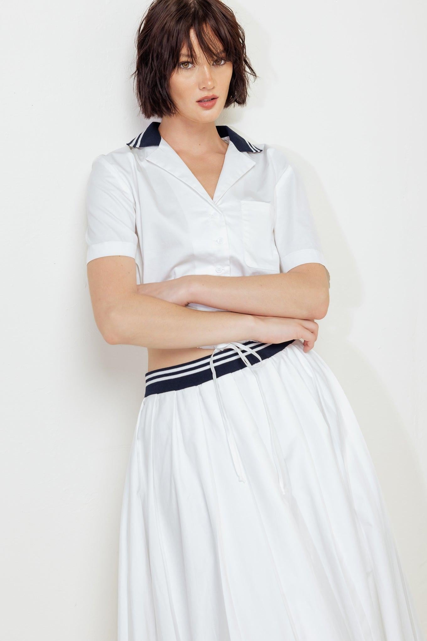 Coastal Collar Woven Midi Skirt in white, view 4 — Soul Flow Apparel