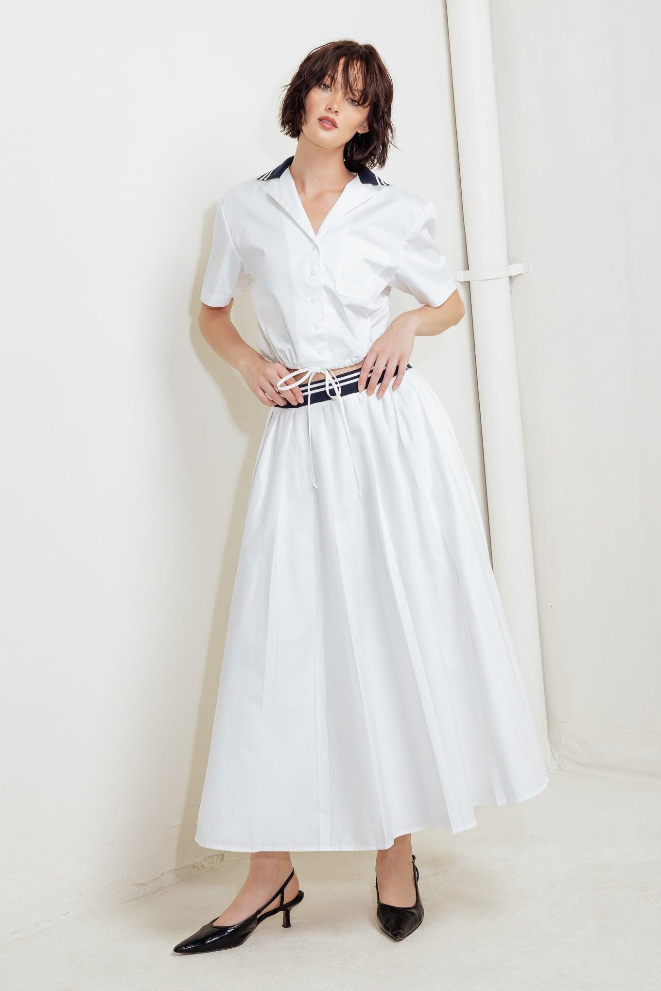 Coastal Collar Woven Midi Skirt in white, view 5 — Soul Flow Apparel