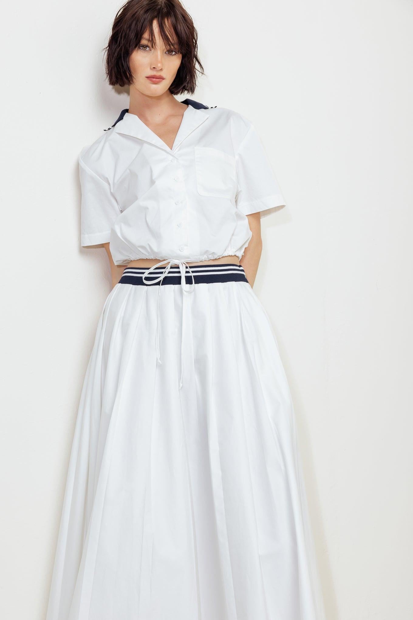 Coastal Collar Woven Midi Skirt in white, view 6 — Soul Flow Apparel