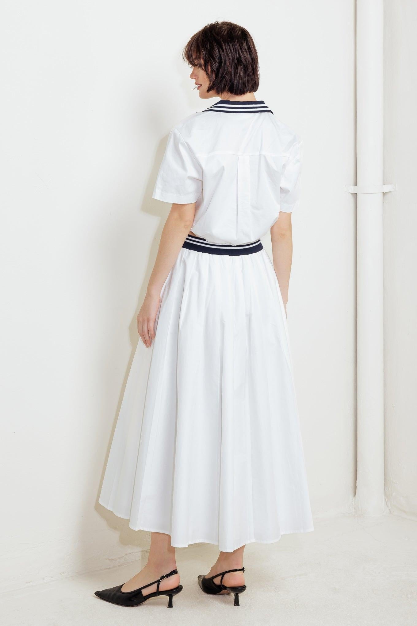 Coastal Collar Woven Midi Skirt in white, view 7 — Soul Flow Apparel