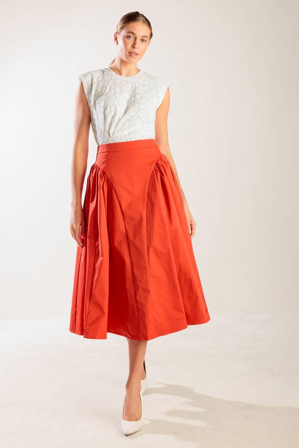 Lunch with the Girls Woven Full Midi Skirt in orange, view 1 — Soul Flow Apparel