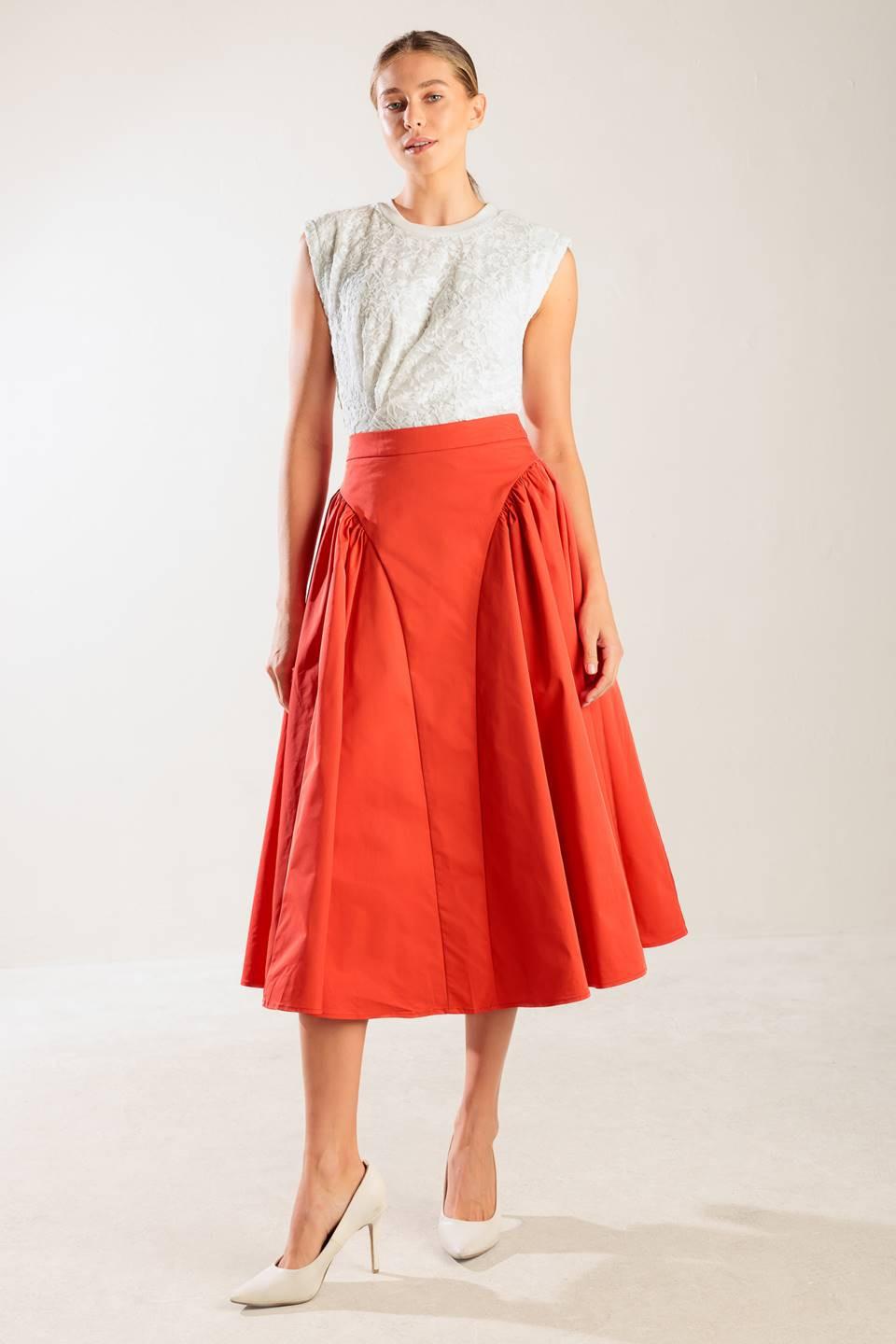 Lunch with the Girls Woven Full Midi Skirt in orange, view 2 — Soul Flow Apparel