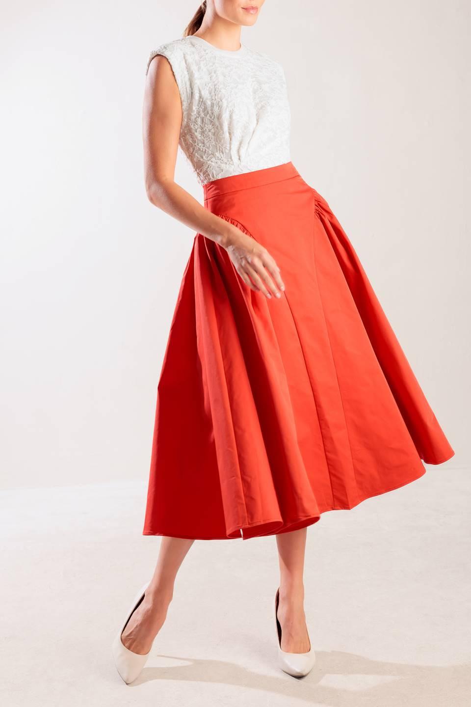 Lunch with the Girls Woven Full Midi Skirt in orange, view 3 — Soul Flow Apparel