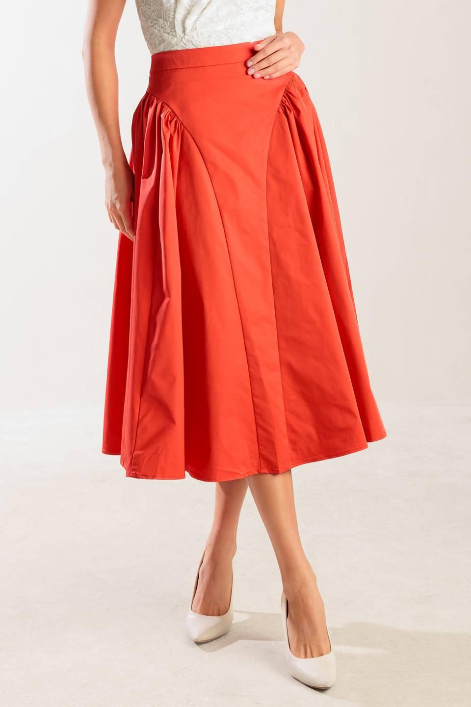 Lunch with the Girls Woven Full Midi Skirt in orange, view 4 — Soul Flow Apparel