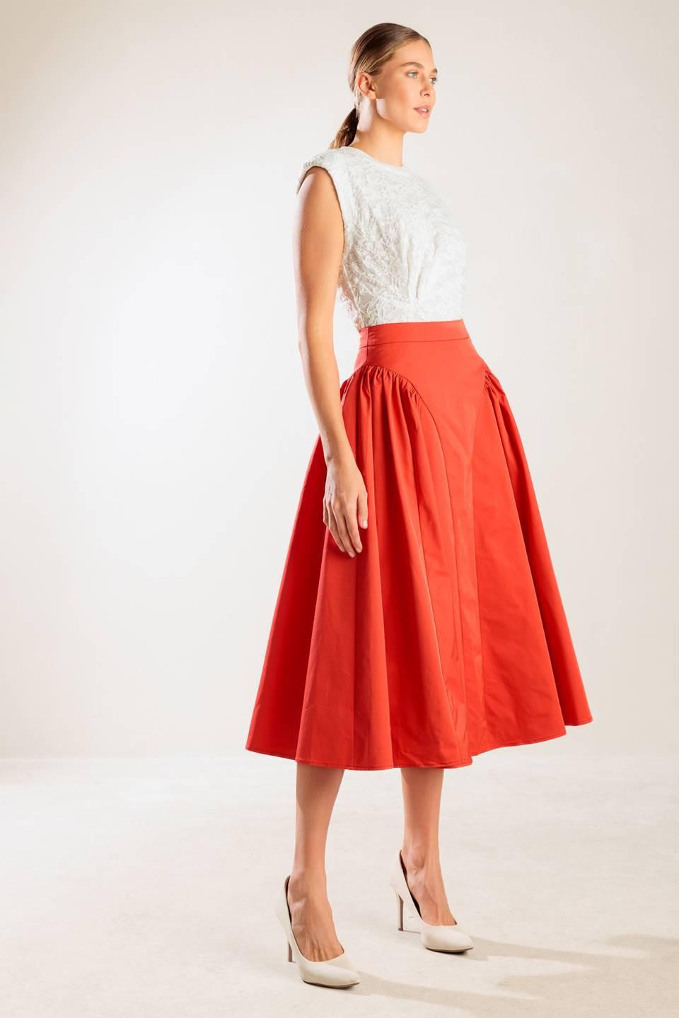 Lunch with the Girls Woven Full Midi Skirt in orange, view 6 — Soul Flow Apparel