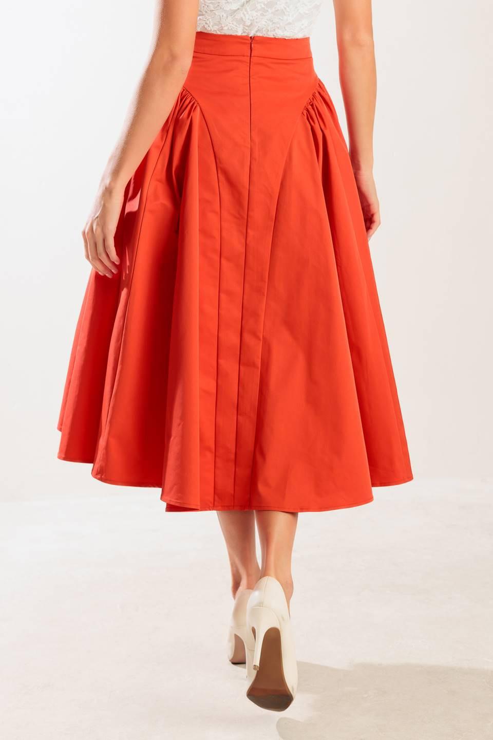 Lunch with the Girls Woven Full Midi Skirt in orange, view 7 — Soul Flow Apparel