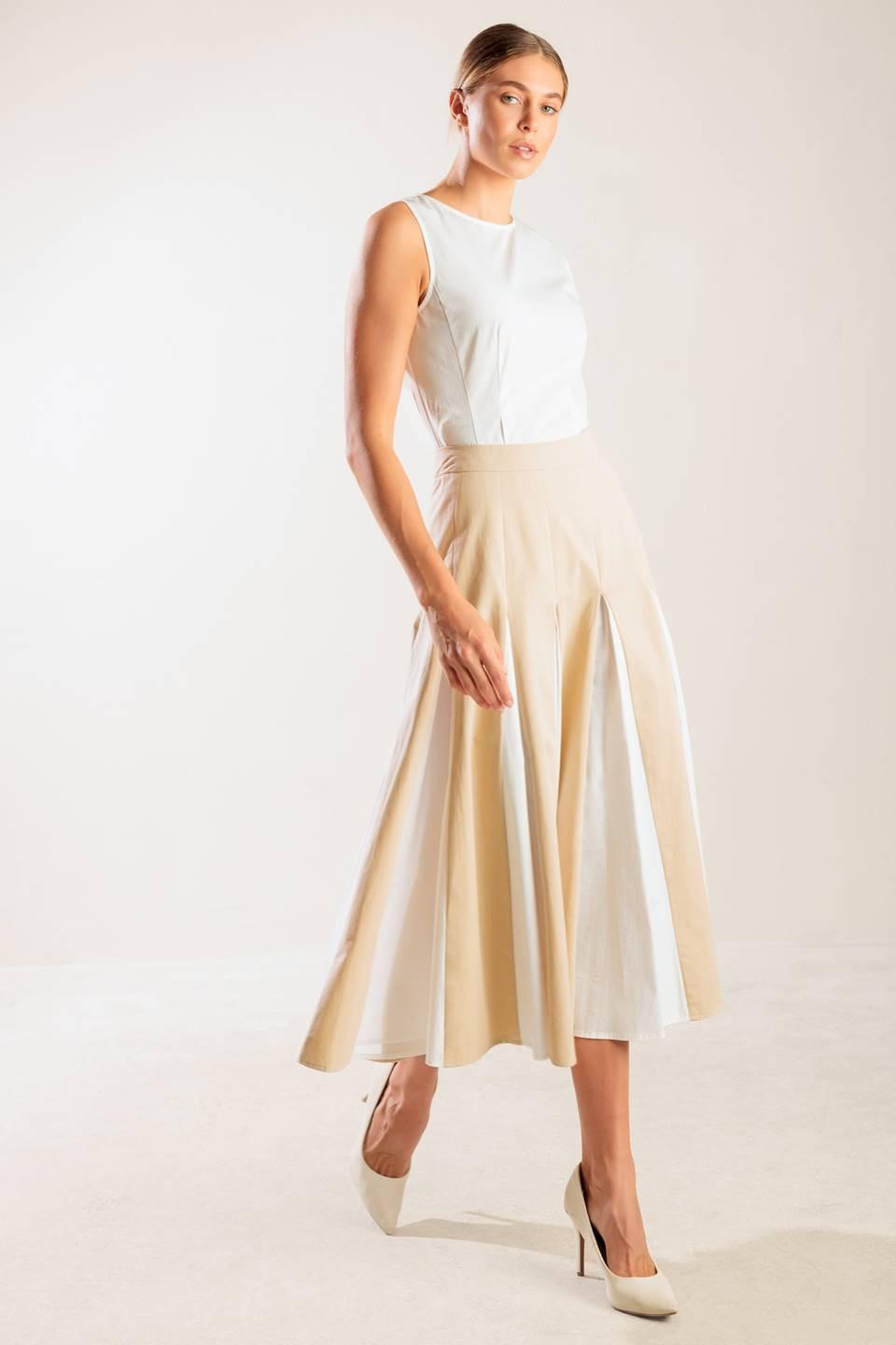The Sweetest Thing Woven Midi Skirt in khaki white, view 2 — Soul Flow Apparel