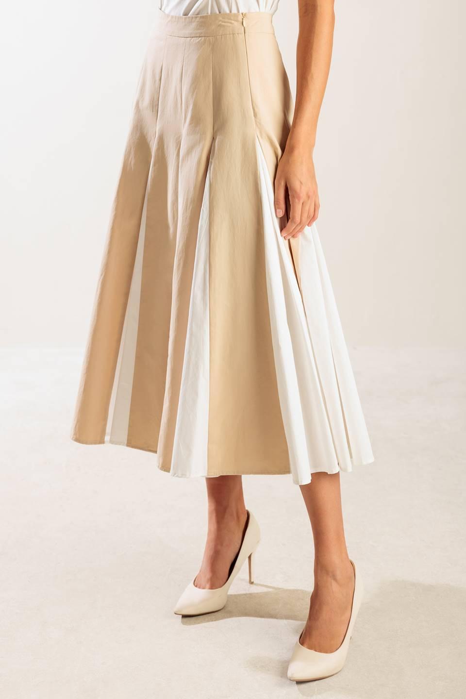 The Sweetest Thing Woven Midi Skirt in khaki white, view 4 — Soul Flow Apparel