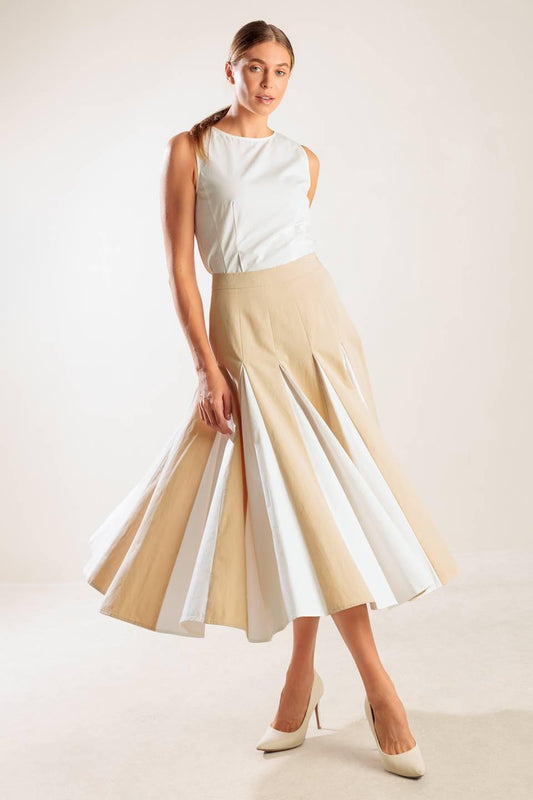 The Sweetest Thing Woven Midi Skirt in khaki white, view 6 — Soul Flow Apparel