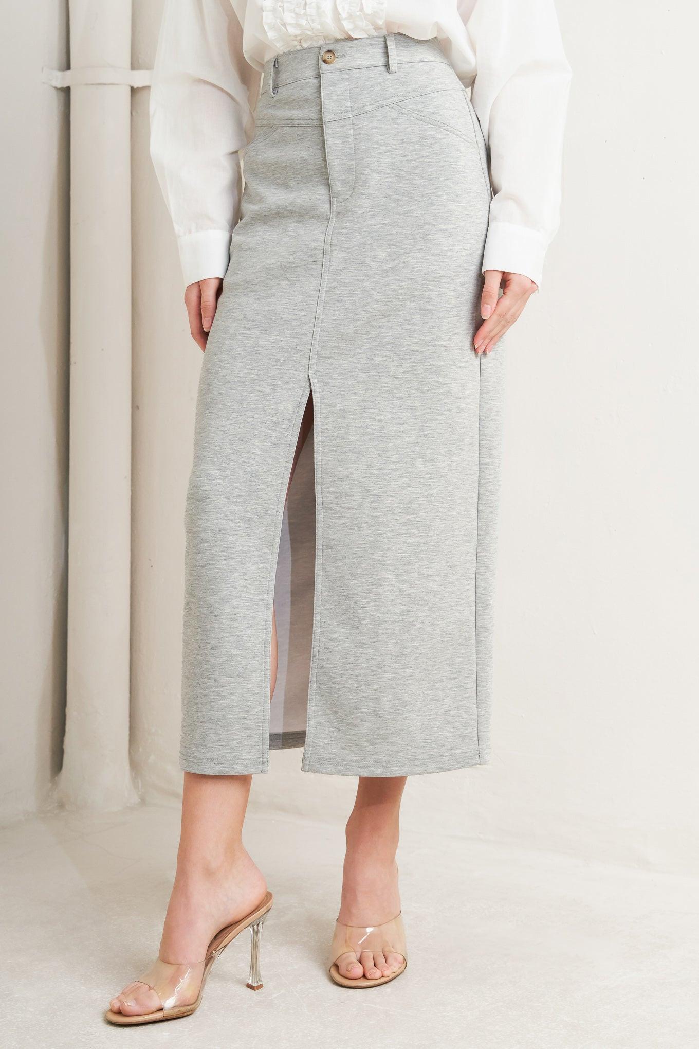 Lovely By Nature Knit Midi Skirt in hgrey, view 1 — Soul Flow Apparel